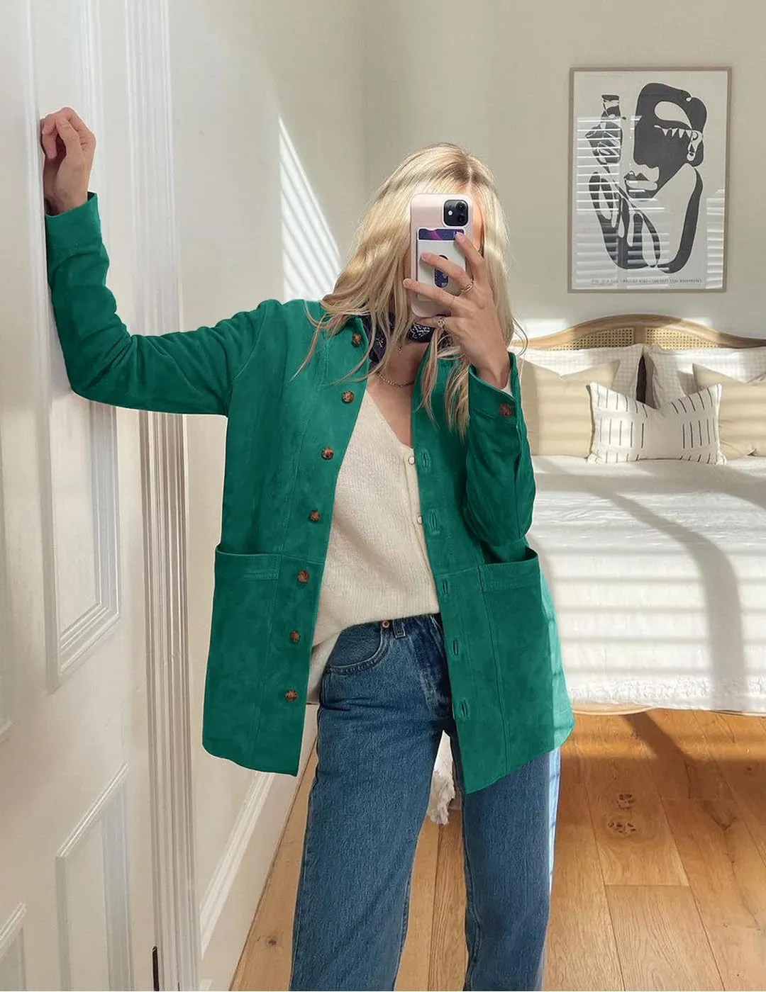 Tankaneo Womens Faux Suede Shirts Jackets Casual Button Down Long Sleeve Shackets Coat Trendy 2025 Spring Clothes