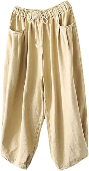 Tebreux Women's Wide Leg Pants Harem Elastic Waist Baggy Pants Drawstring Trousers with Pockets