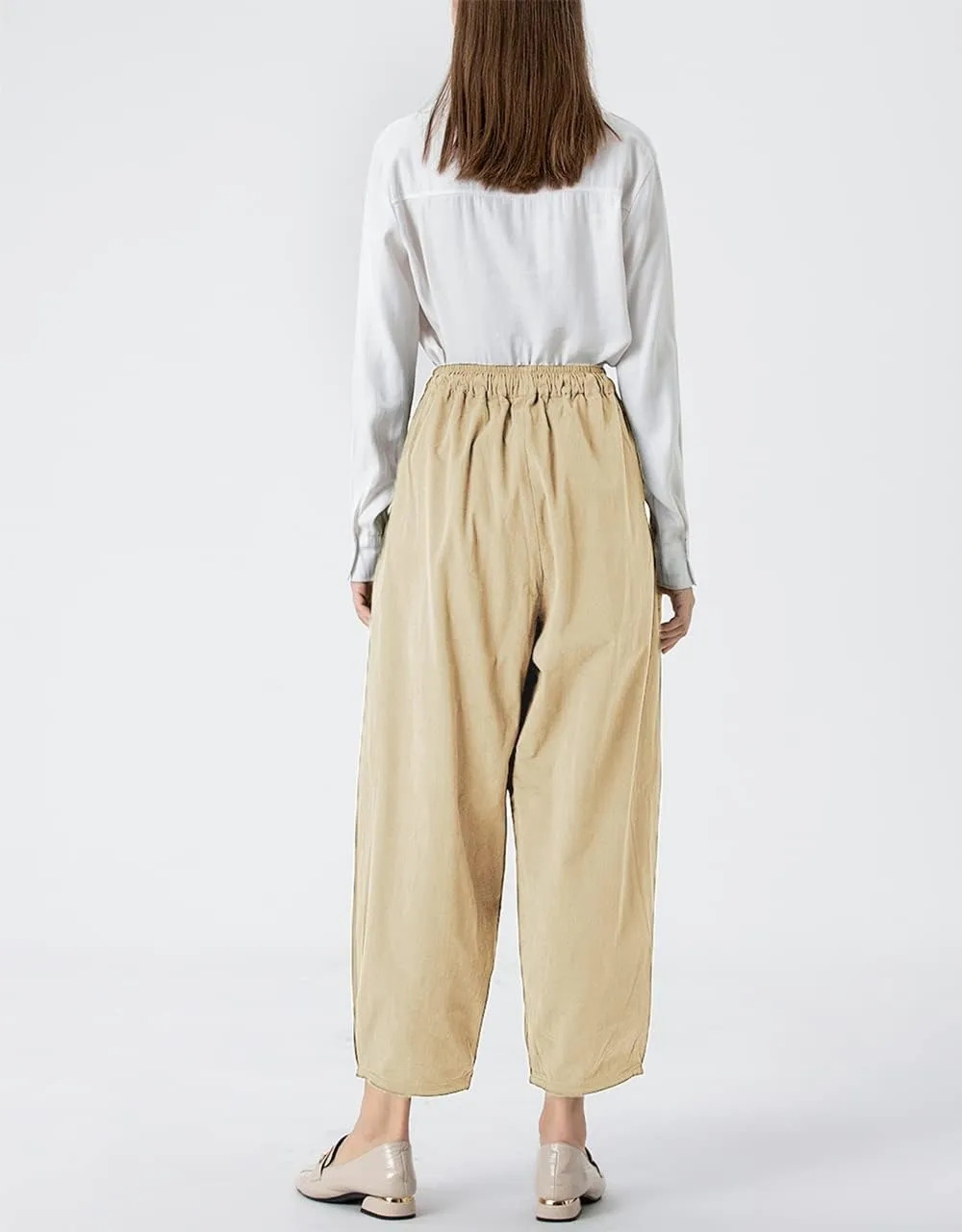 Tebreux Women's Wide Leg Pants Harem Elastic Waist Baggy Pants Drawstring Trousers with Pockets