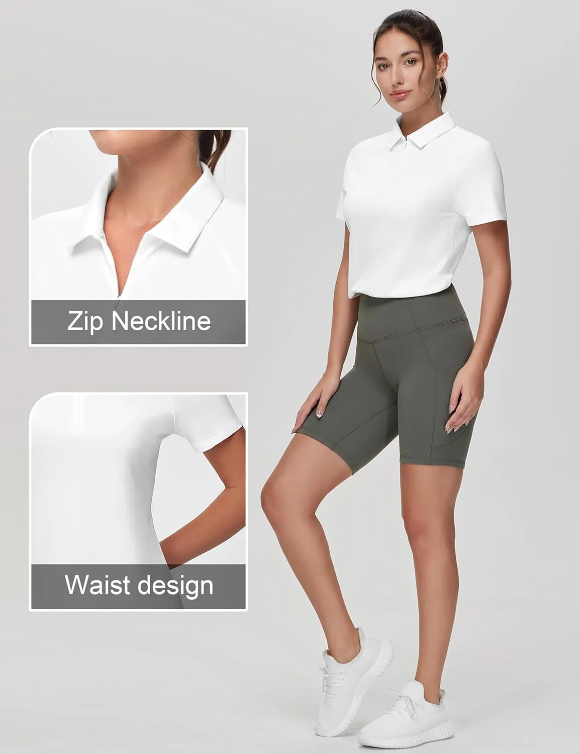 THE GYM PEOPLE Women's Slim Fit Polo Shirts Zip Up Lightweight Quick Dry Collared Golf Workout Tee Tops