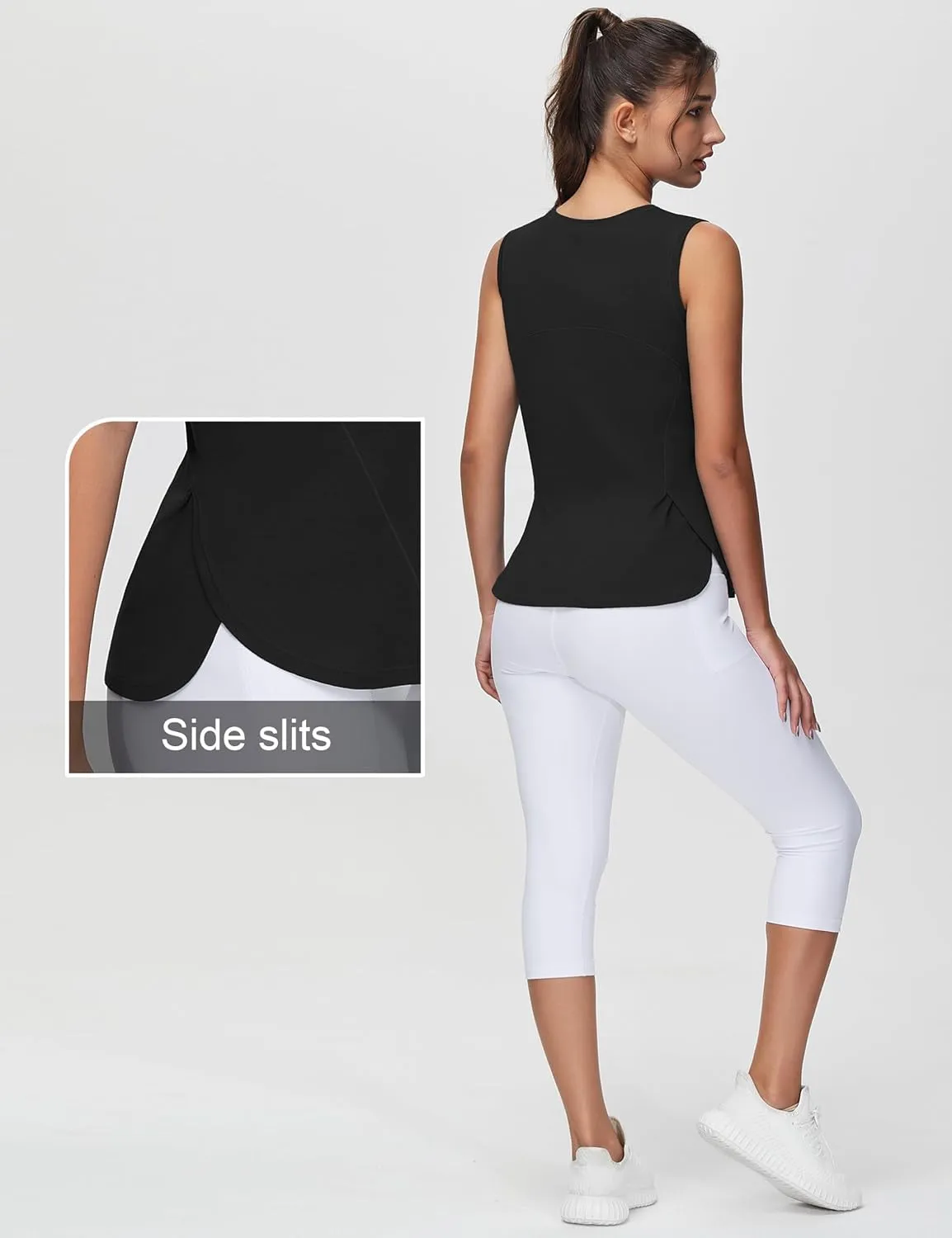 THE GYM PEOPLE Women's Workout Tank Tops Loose Fit Sleeveless Breathable Yoga Shirts with Side Slits