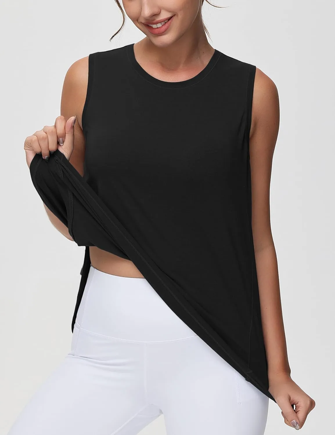 THE GYM PEOPLE Women's Workout Tank Tops Loose Fit Sleeveless Breathable Yoga Shirts with Side Slits