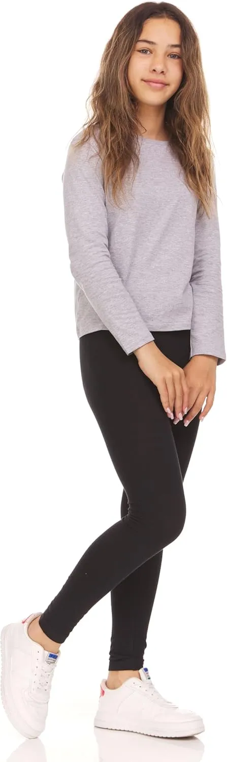Toddler and Big Girls Leggings, Black Cotton Spandex Stretch Pants - Kids Dance Clothing, Yoga and Ballet Tights, 5-Pack