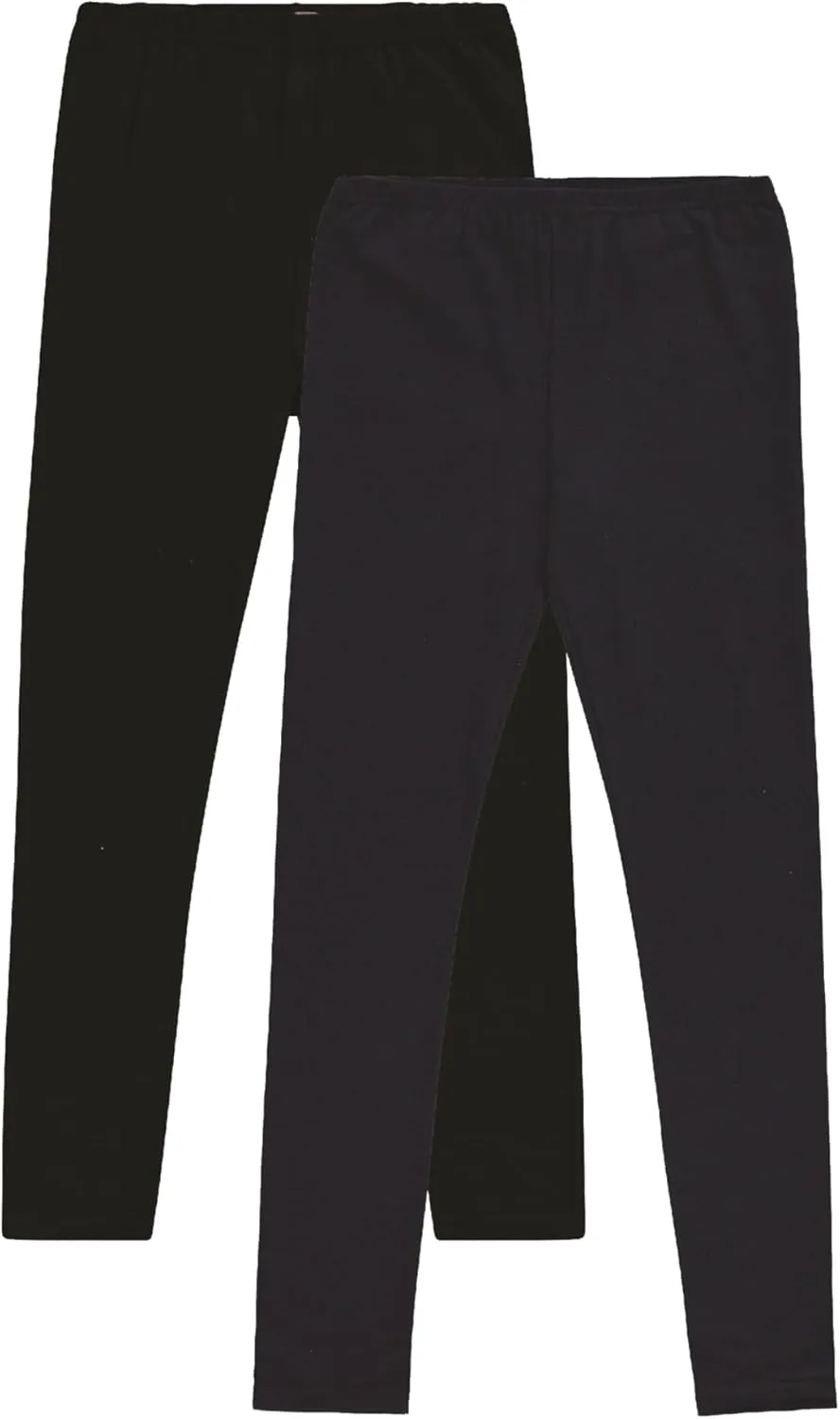 Toddler and Big Girls Leggings, Black Cotton Spandex Stretch Pants - Kids Dance Clothing, Yoga and Ballet Tights, 5-Pack