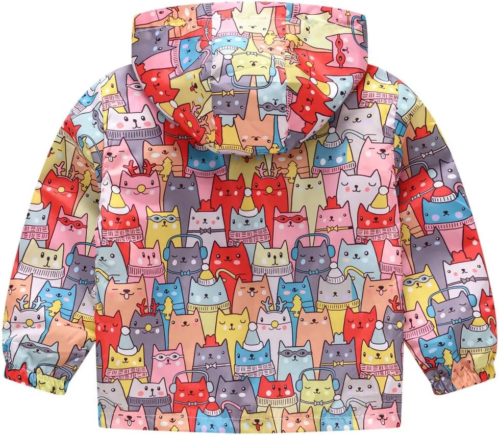 Toddler Boys Girls Sunscreen Hooded Cartoon Print Zip Jacket Trench Lightweight Kids Coats Windbreaker Casual Outerwear