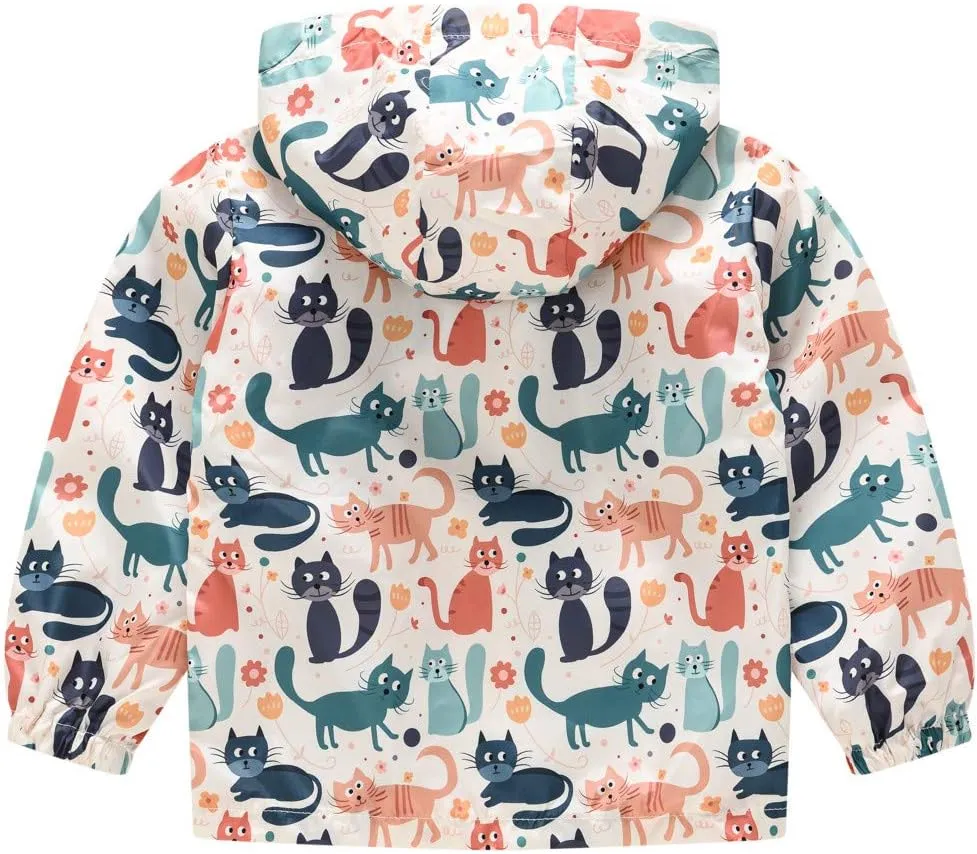 Toddler Boys Girls Sunscreen Hooded Cartoon Print Zip Jacket Trench Lightweight Kids Coats Windbreaker Casual Outerwear