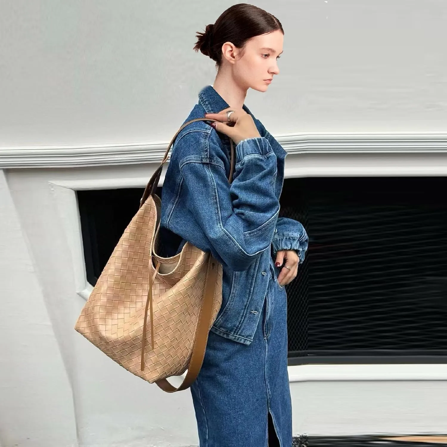 Tote Bag for Women, Soft Genuine Leather Fashion Hobo Handbag, Large Capacity Purse Top Handle Shoulder Bag Travel