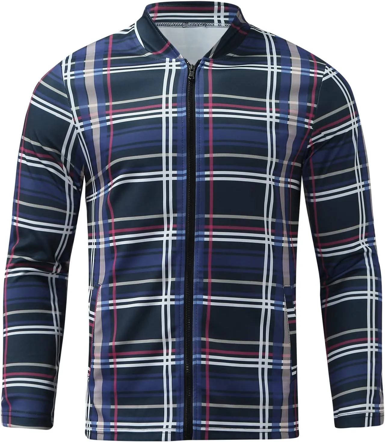 Tracksuits for Men Plaid Full Zip Jacket and Pants Sweatsuits Casual Slim Fit Workout Jogging Sports Set with Pockets