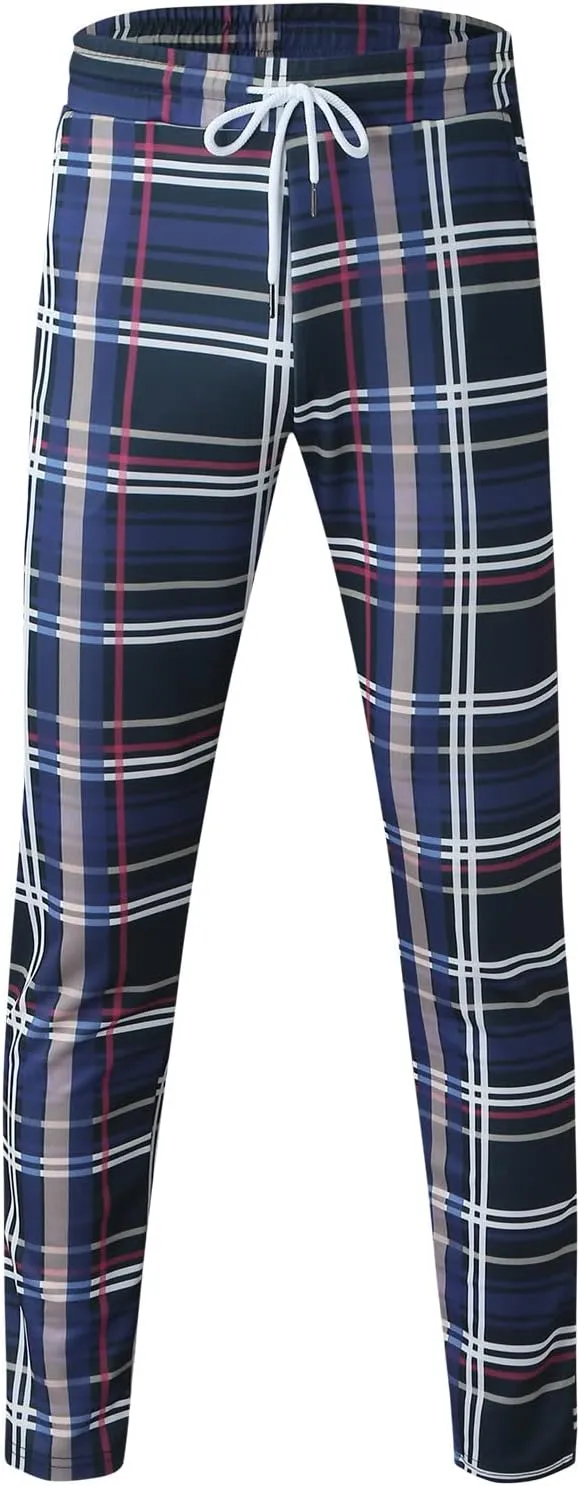 Tracksuits for Men Plaid Full Zip Jacket and Pants Sweatsuits Casual Slim Fit Workout Jogging Sports Set with Pockets