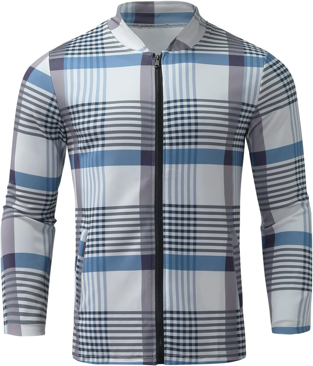 Tracksuits for Men Plaid Full Zip Jacket and Pants Sweatsuits Casual Slim Fit Workout Jogging Sports Set with Pockets
