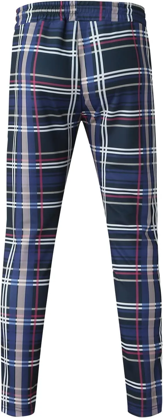 Tracksuits for Men Plaid Full Zip Jacket and Pants Sweatsuits Casual Slim Fit Workout Jogging Sports Set with Pockets