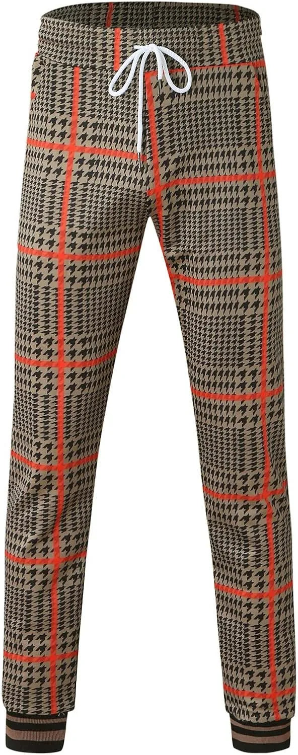 Tracksuits for Men Plaid Full Zip Jacket and Pants Sweatsuits Casual Slim Fit Workout Jogging Sports Set with Pockets