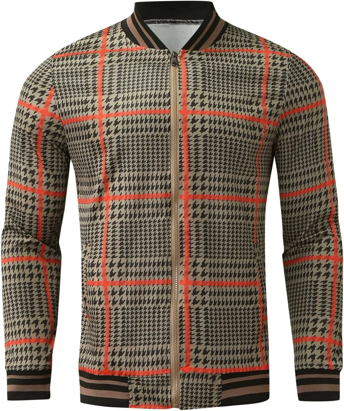 Tracksuits for Men Plaid Full Zip Jacket and Pants Sweatsuits Casual Slim Fit Workout Jogging Sports Set with Pockets