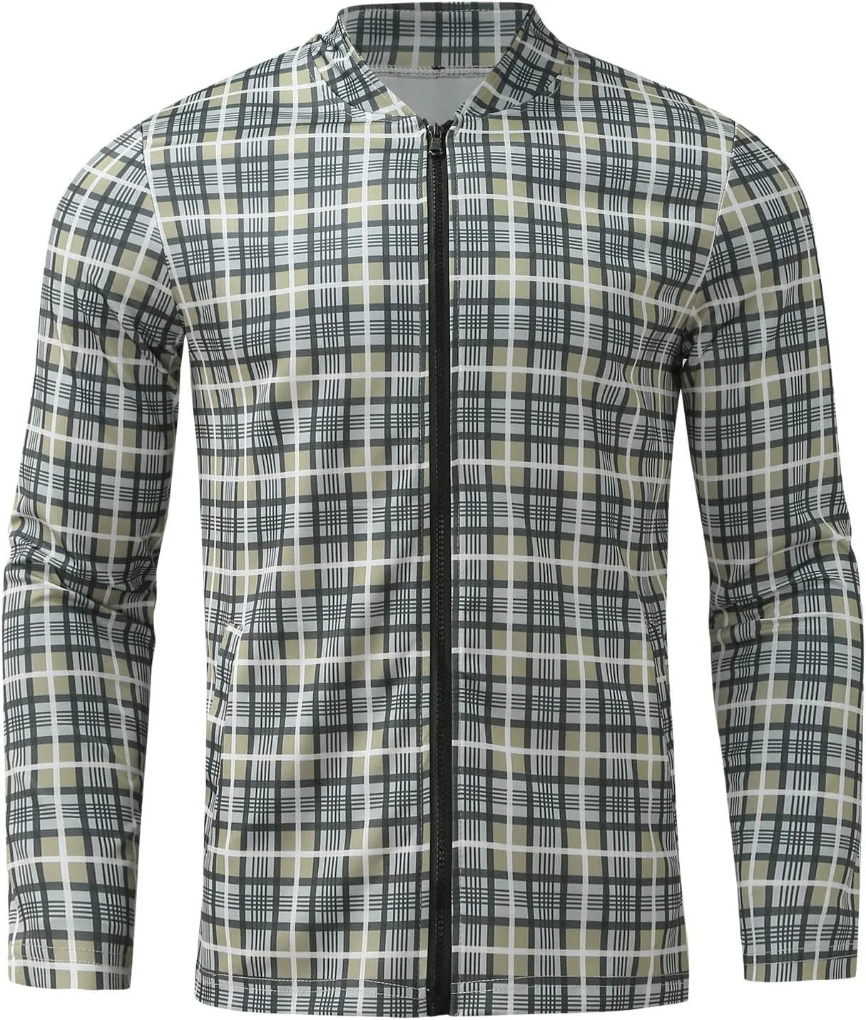 Tracksuits for Men Plaid Full Zip Jacket and Pants Sweatsuits Casual Slim Fit Workout Jogging Sports Set with Pockets