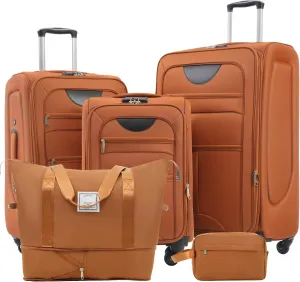Travel with Expandable 3-Piece Luggage Set, Spinner Wheels, Lightweight Fabric, Includes Duffel Bag, Orange