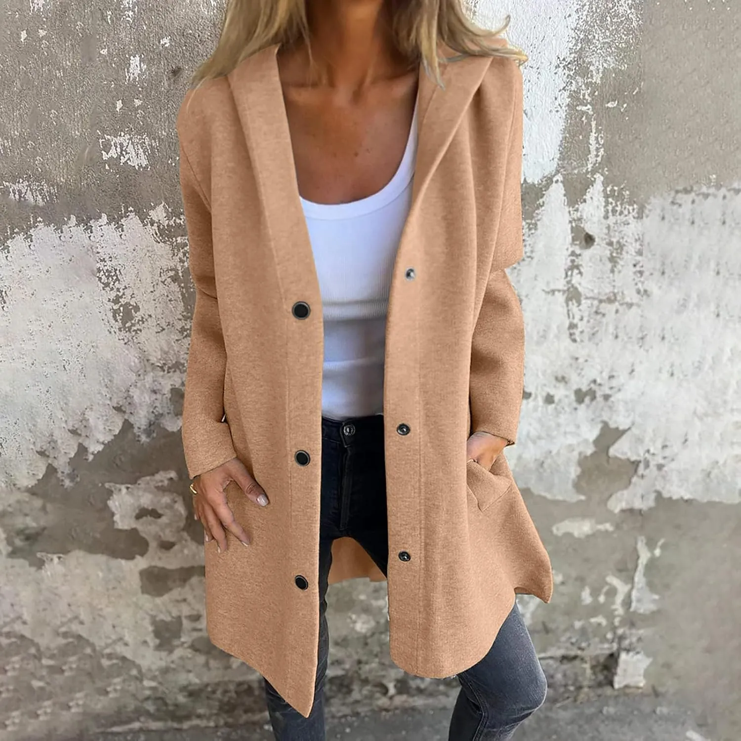 Trench Coat for Women 2024 Fashion Loose Single Breasted Hooded Jackets Casual Winter Outdoor Warm Outwear Plus Size
