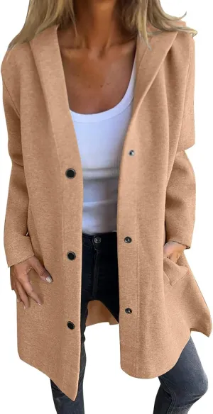 Trench Coat for Women 2024 Fashion Loose Single Breasted Hooded Jackets Casual Winter Outdoor Warm Outwear Plus Size