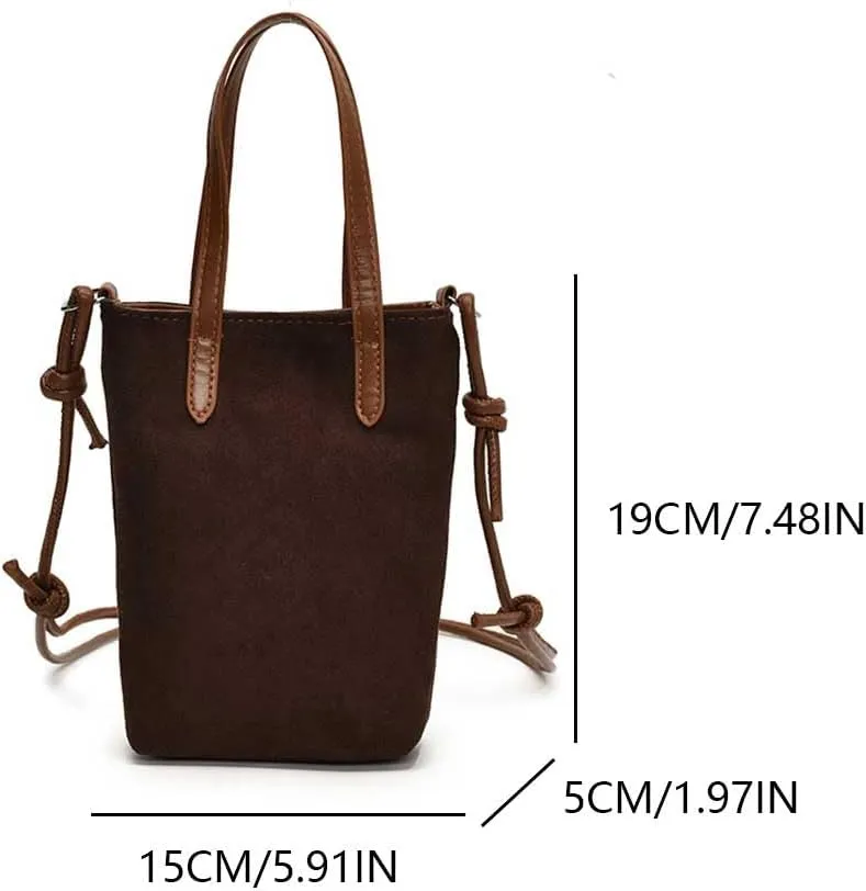 Trendy Women's Suede Leopard Print Crossbody Bucket Bag with Adjustable Strap for Work and Travel (Dark Brown)