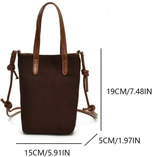 Trendy Women's Suede Leopard Print Crossbody Bucket Bag with Adjustable Strap for Work and Travel (Dark Brown)