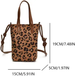 Trendy Women's Suede Leopard Print Crossbody Bucket Bag with Adjustable Strap for Work and Travel (Dark Brown)
