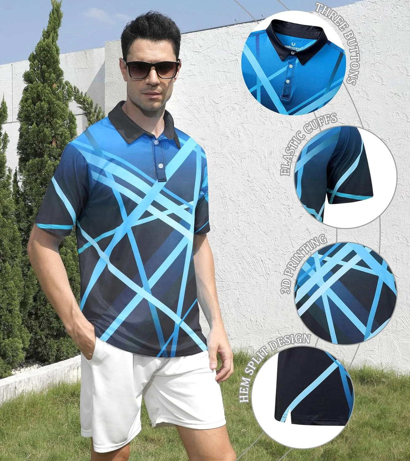 uideazone Mens Golf Shirt Dry Fit Athletic Polo Shirts Moisture Wicking Performance 3D Print Short Sleeve