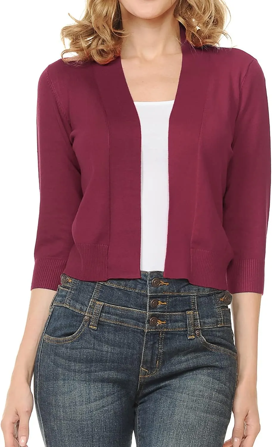 Urban Look Women's Basic 3/4 Sleeve Open Front Light Weight Sweater Cardigan
