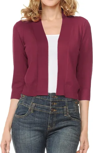 Urban Look Women's Basic 3/4 Sleeve Open Front Light Weight Sweater Cardigan