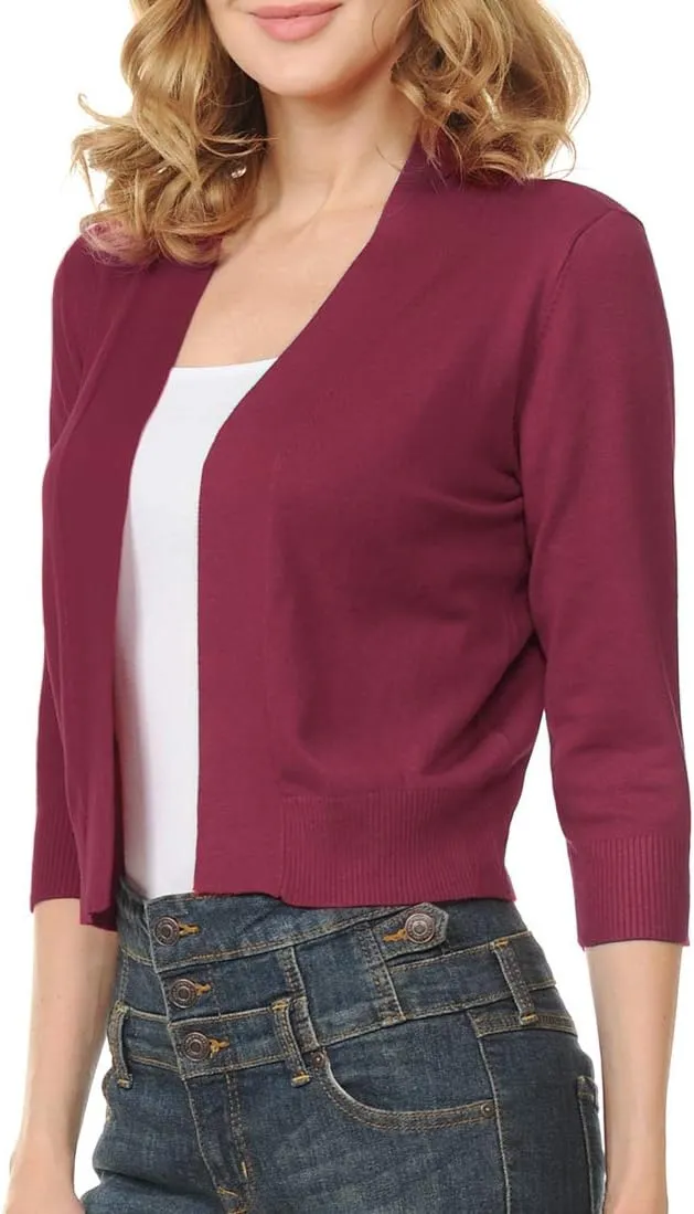 Urban Look Women's Basic 3/4 Sleeve Open Front Light Weight Sweater Cardigan