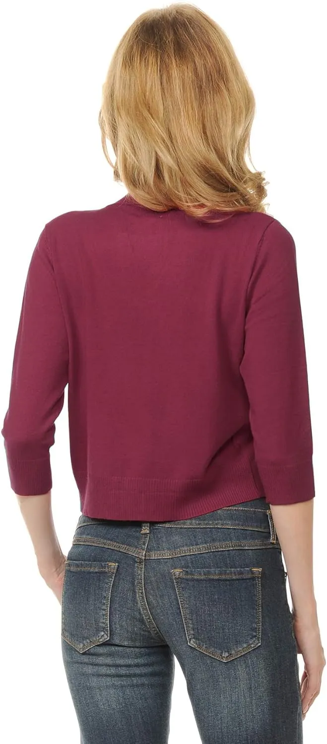 Urban Look Women's Basic 3/4 Sleeve Open Front Light Weight Sweater Cardigan
