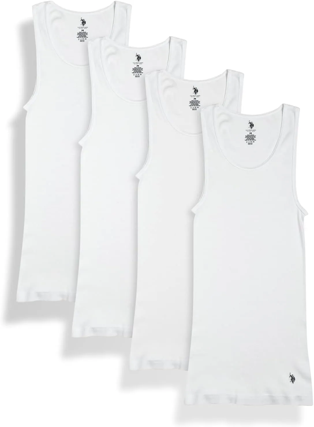 U.S. Polo Assn. Men's A-Shirt - 4 Pack White Ribbed Cotton Tank Tops - Breathable Muscle Undershirts for Men (Sizes: S-XL)