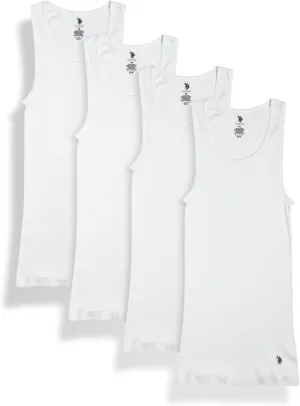 U.S. Polo Assn. Men's A-Shirt - 4 Pack White Ribbed Cotton Tank Tops - Breathable Muscle Undershirts for Men (Sizes: S-XL)