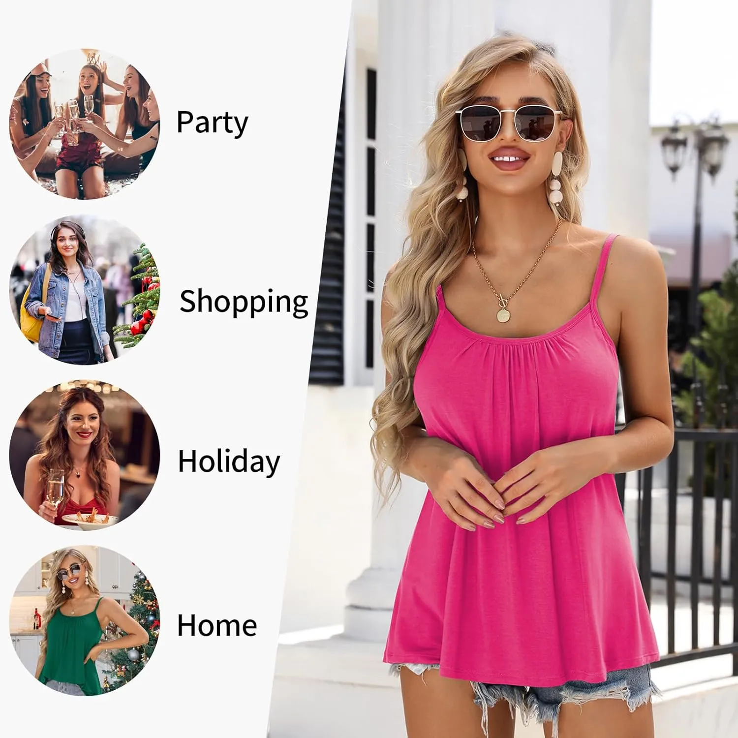 V FOR CITY Camisole Top for Women with Built in Bra Adjustable Strap Tank Top Summer Loose Fit Cami Shirt S-3XL