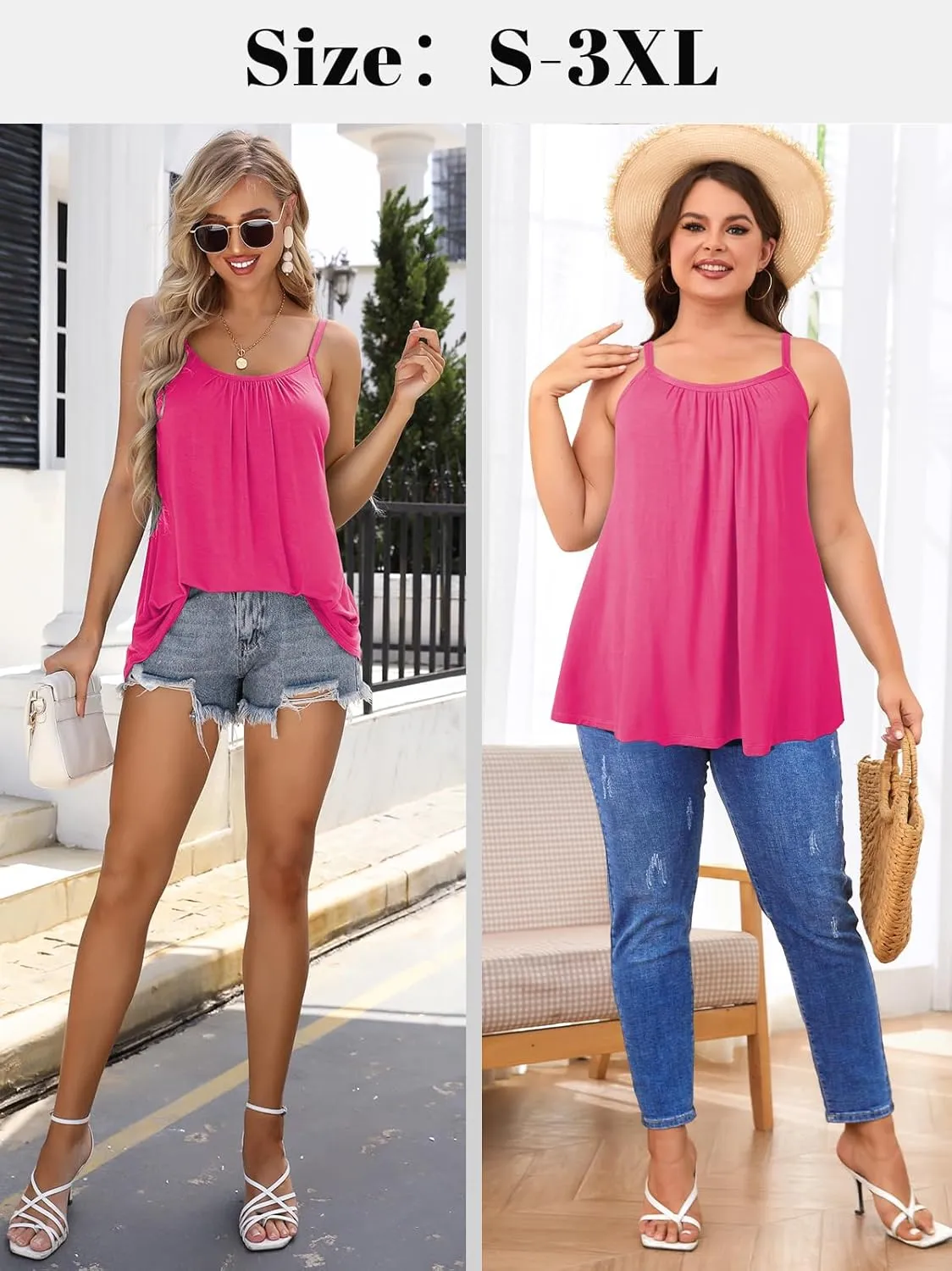 V FOR CITY Camisole Top for Women with Built in Bra Adjustable Strap Tank Top Summer Loose Fit Cami Shirt S-3XL