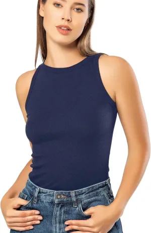 VAVONNE High Neck Tank Tops for Women, Ribbed Cotton Stretch Camisole Shirts