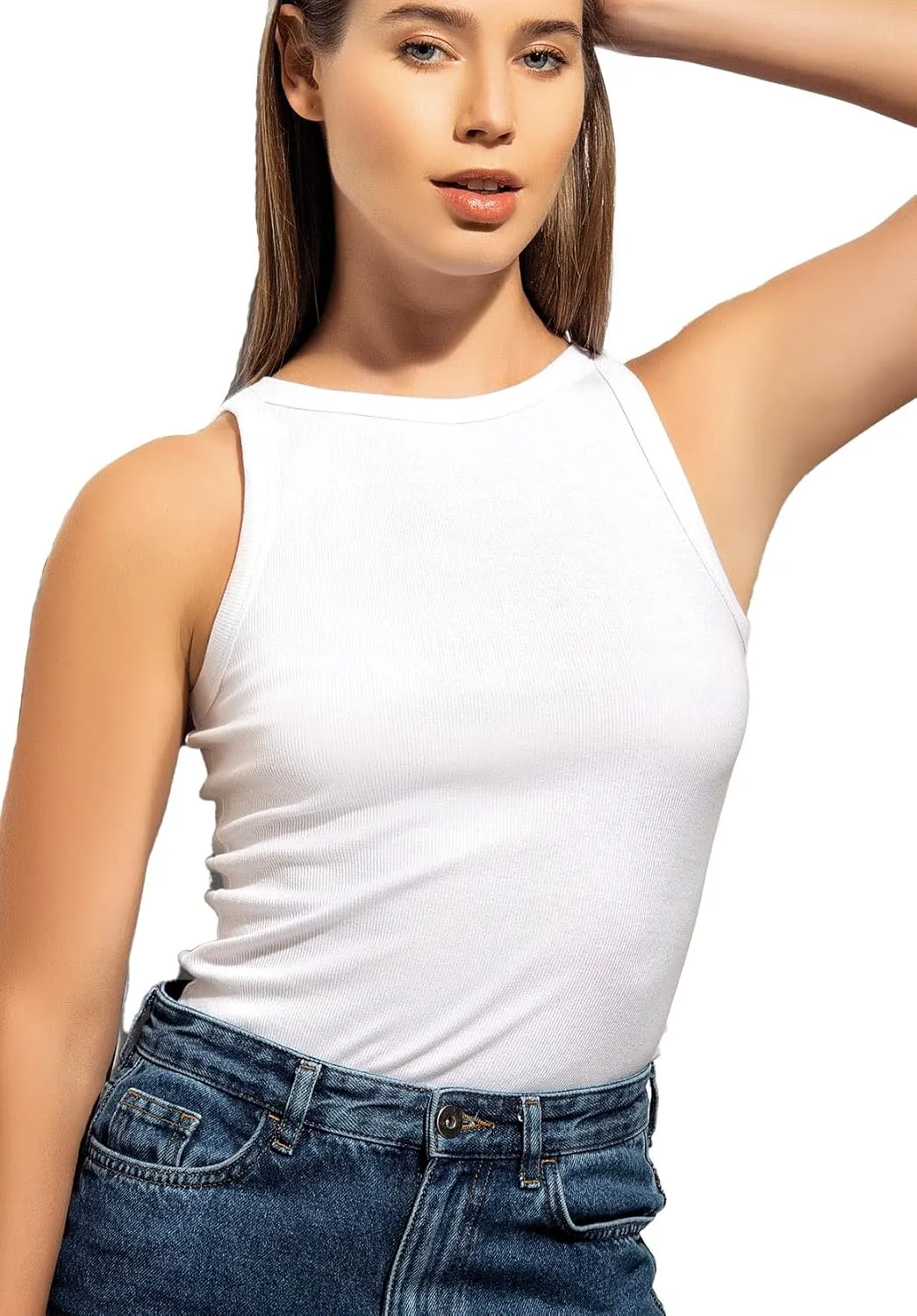 VAVONNE High Neck Tank Tops for Women, Ribbed Cotton Stretch Camisole Shirts