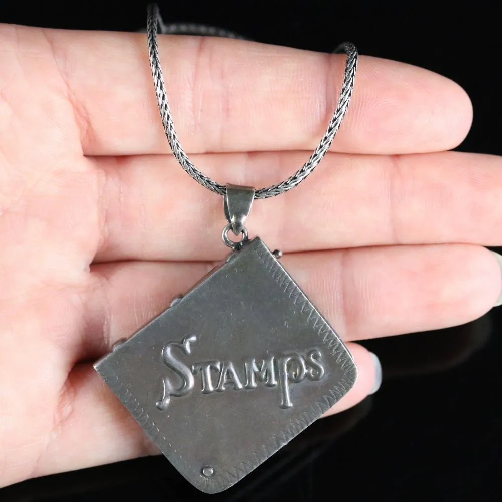Victorian Style Stamp Box Pendant Necklace Sterling Silver