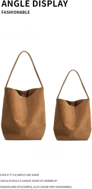 Vintage Suede Leather Commute Bucket Bag Handbags for Women Single Shoulder Bag, Handmade, Black/Caramel/Coffee
