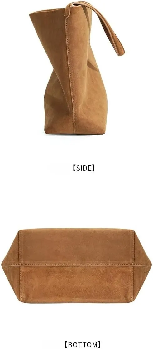 Vintage Suede Leather Commute Bucket Bag Handbags for Women Single Shoulder Bag, Handmade, Black/Caramel/Coffee