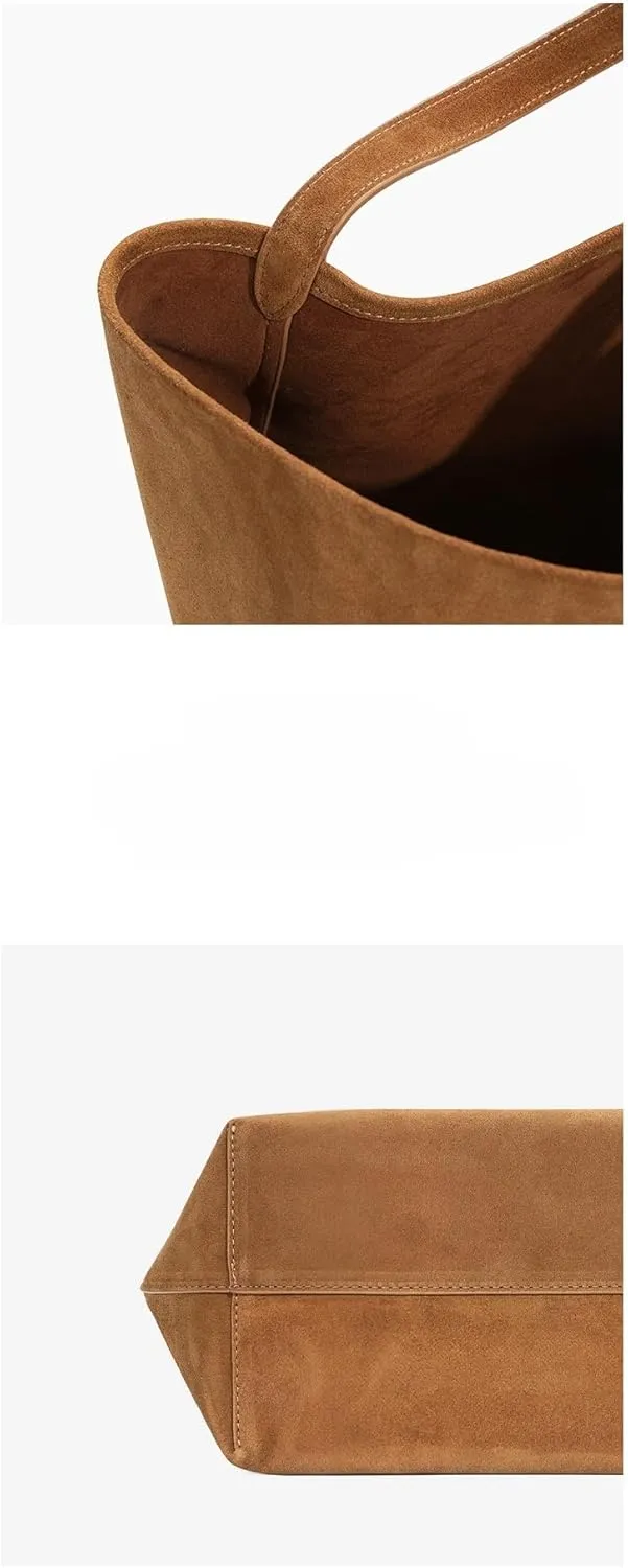 Vintage Suede Leather Commute Bucket Bag Handbags for Women Single Shoulder Bag, Handmade, Black/Caramel/Coffee