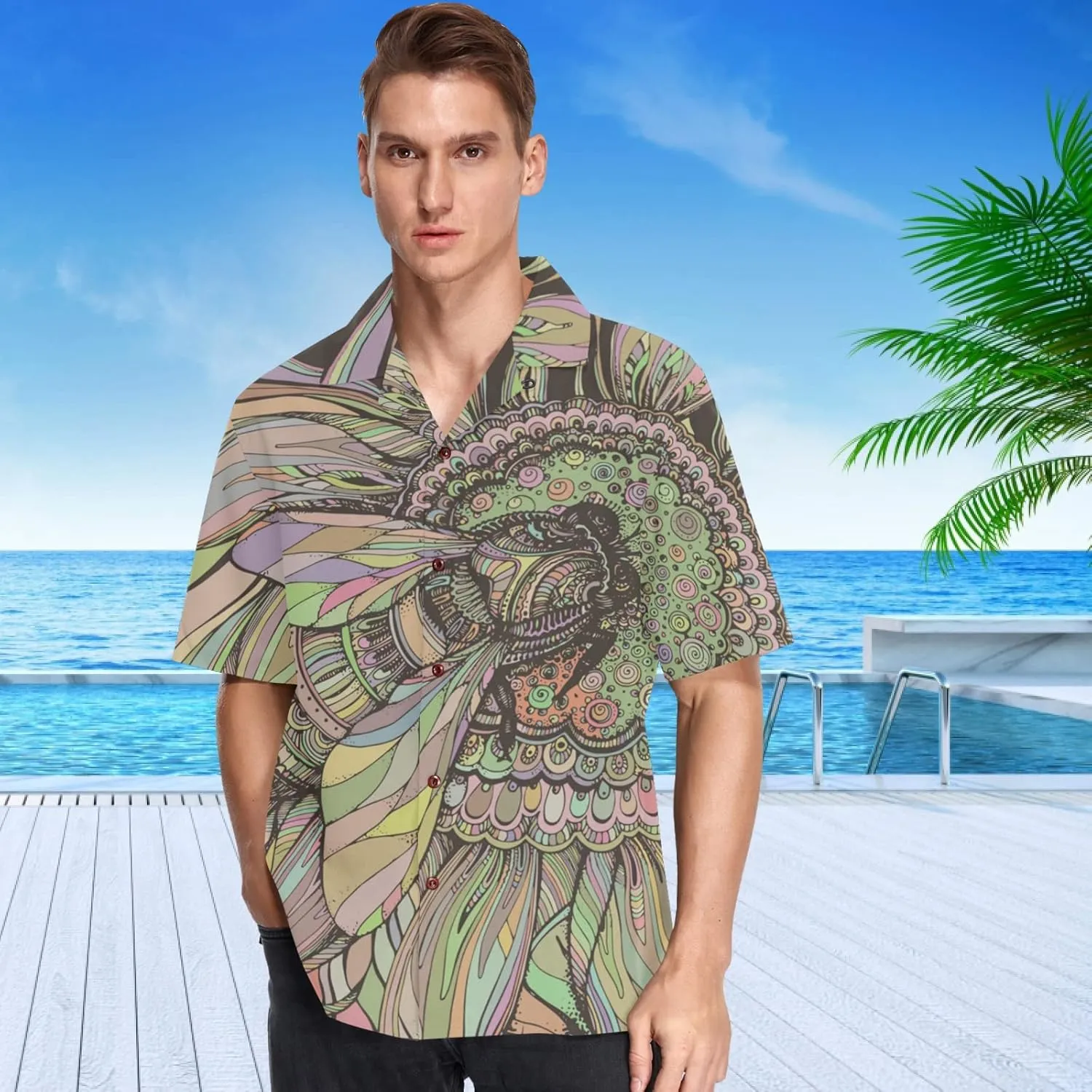 visesunny Hawaiian Bowling Shirts for Men Short Sleeve Regular Fit Summer Beach Casual Button Down Aloha Shirts S-3XL