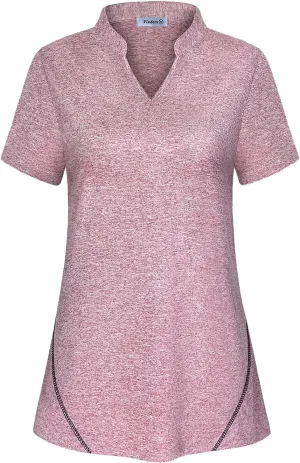 Vldnery Womens Golf Shirt Moisture Wicking V Neck Athletic Loose Yoga Workout Polo Shirt
