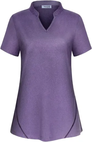 Vldnery Womens Golf Shirt Moisture Wicking V Neck Athletic Loose Yoga Workout Polo Shirt