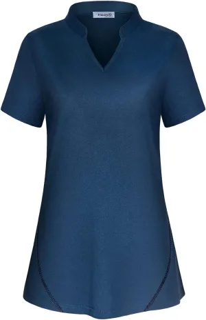 Vldnery Womens Golf Shirt Moisture Wicking V Neck Athletic Loose Yoga Workout Polo Shirt