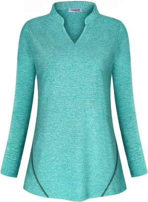 Vldnery Womens Golf Shirt Moisture Wicking V Neck Athletic Loose Yoga Workout Polo Shirt