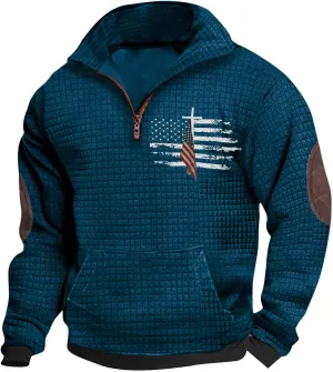 Waffle Knit Sweatshirts for Men Lightweight Long Sleeve Quarter Zip Pullover Shirts Regular Fit Solid Fall Shirt