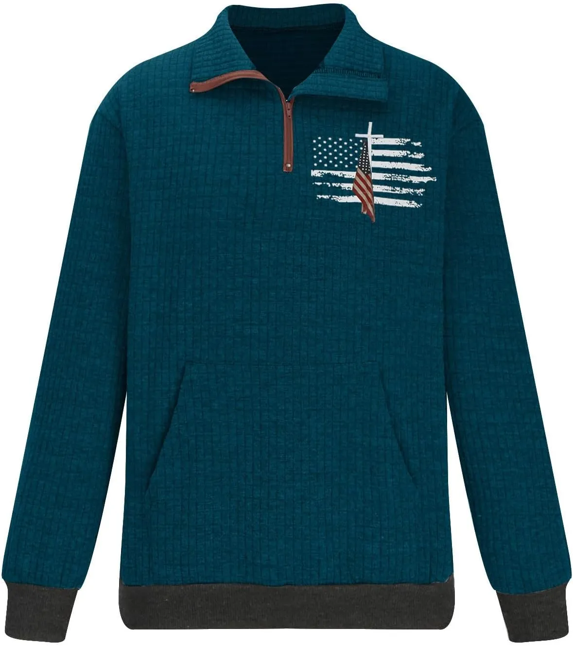 Waffle Knit Sweatshirts for Men Lightweight Long Sleeve Quarter Zip Pullover Shirts Regular Fit Solid Fall Shirt