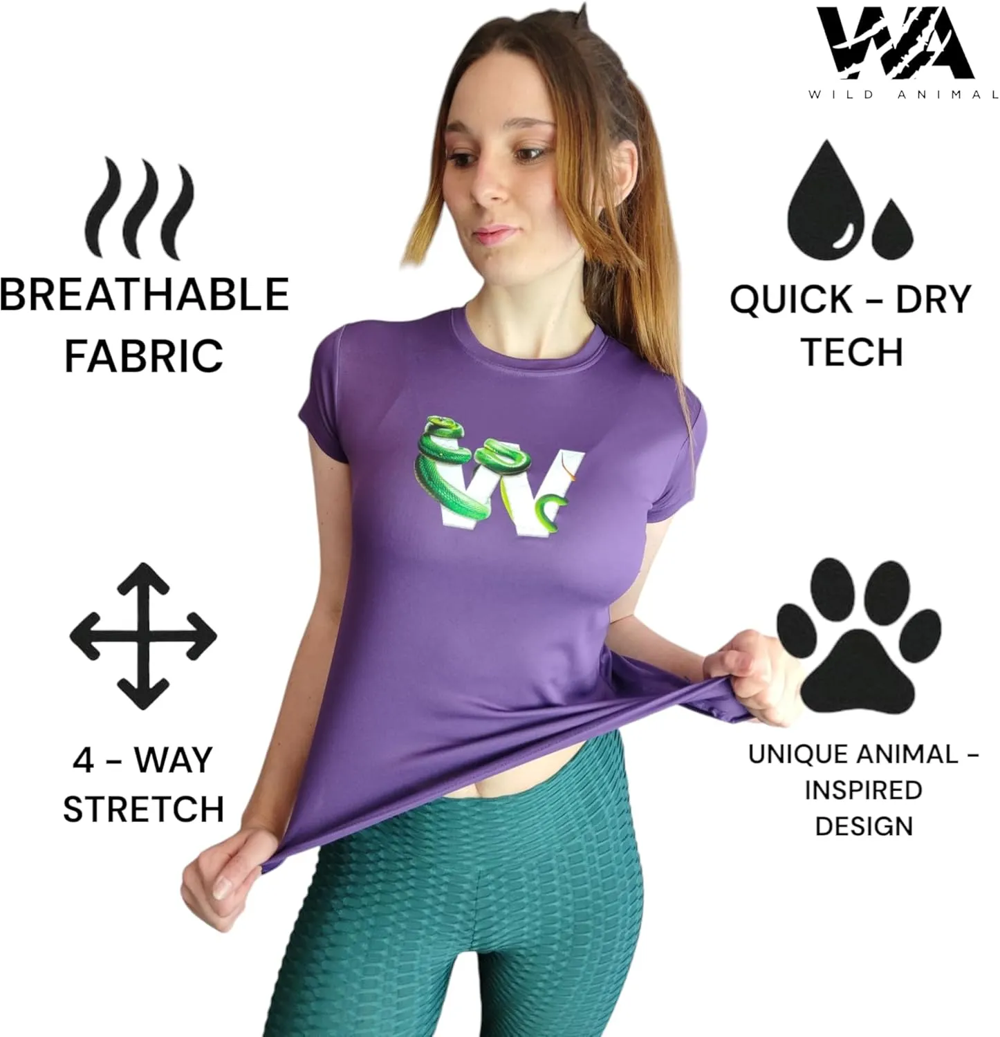 Wild Animal Women's Workout Shirts - Quick Dry, Breathable Gym Tops, Short Sleeve Athletic T-Shirts for Yoga & Fitness