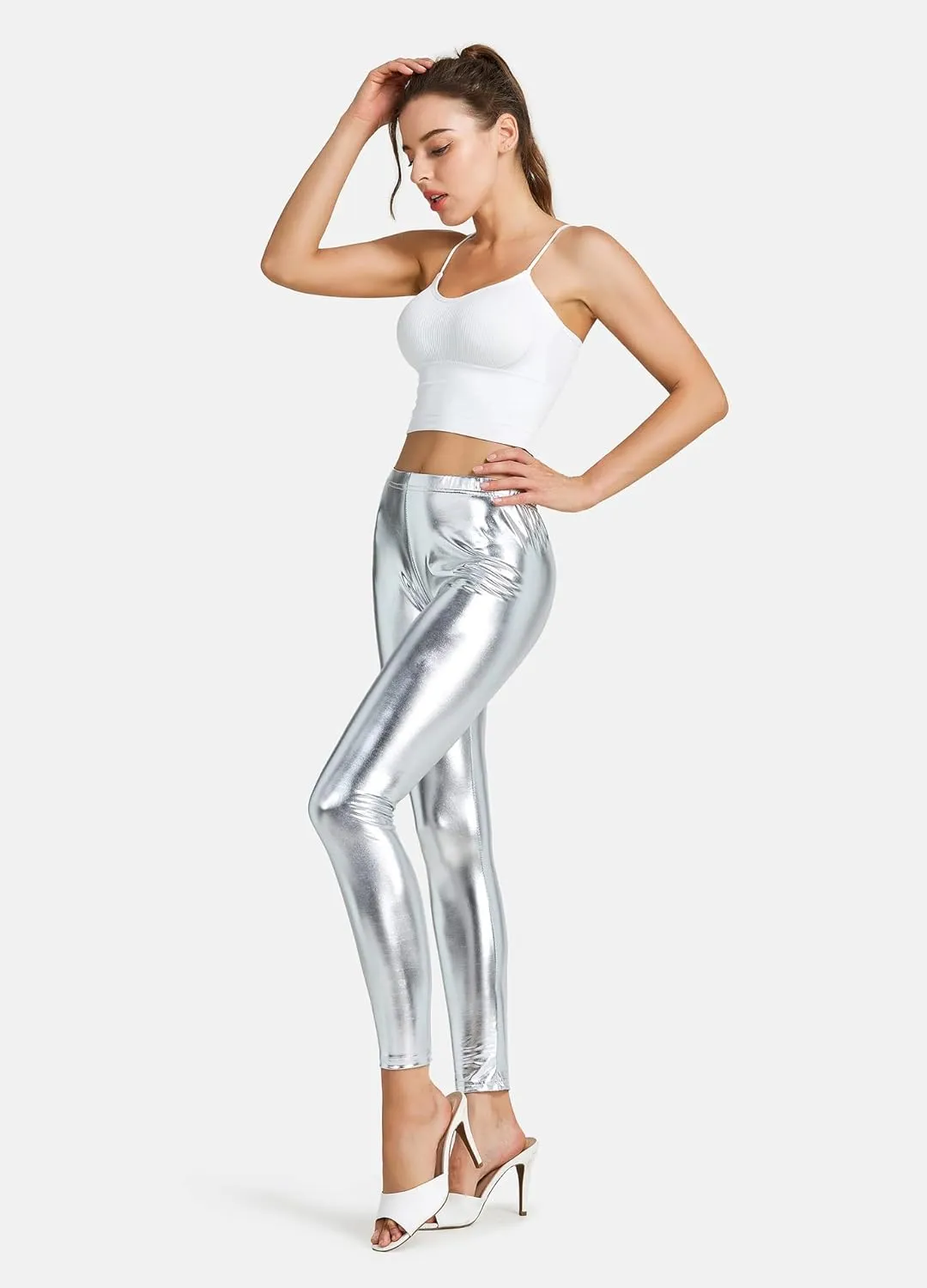 Women Shiny Metallic Sports Leggings Bright Pencil Pant Fitness Fashion Jeggings Candy Color Trousers