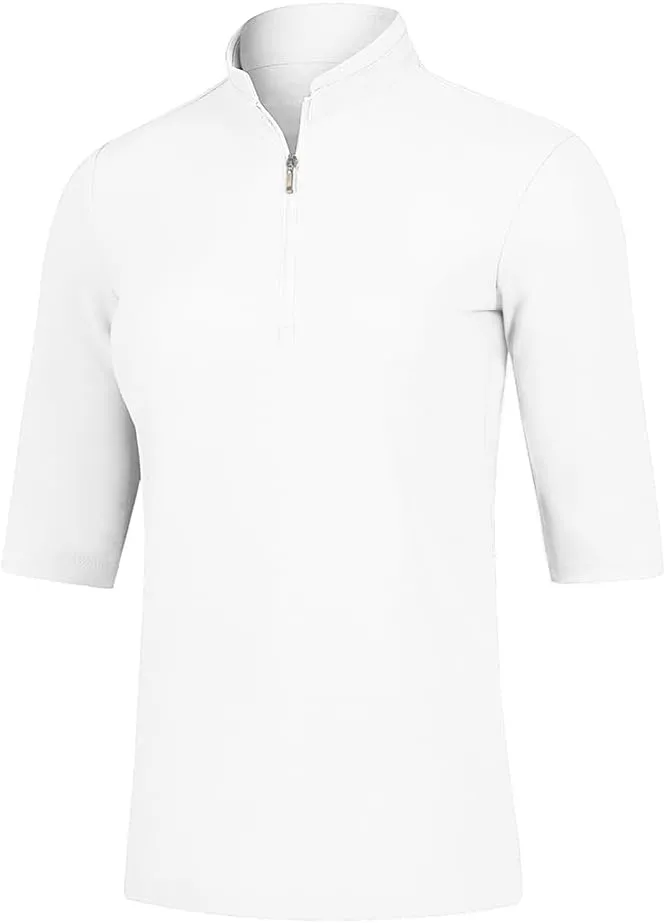 Women's 3/4 Sleeve Golf Polo Shirts UPF 50  1/4 Zip Pullover Shirts Quick Dry Outdoor Athletic Shirt