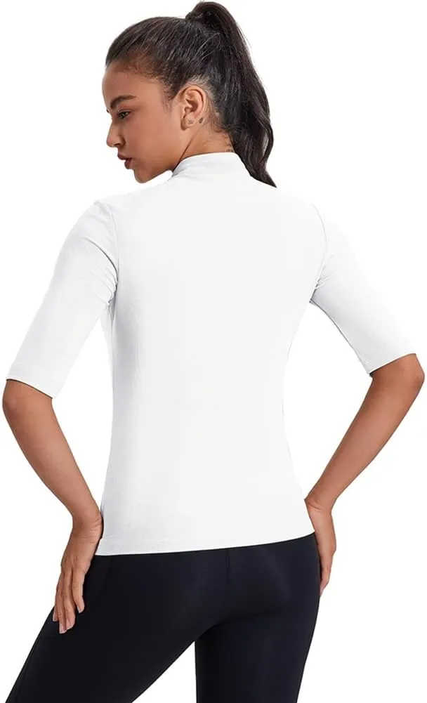 Women's 3/4 Sleeve Golf Polo Shirts UPF 50  1/4 Zip Pullover Shirts Quick Dry Outdoor Athletic Shirt